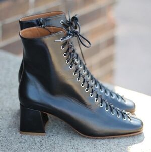 By Far Becca Black Leather Lace-Up Ankle Boots